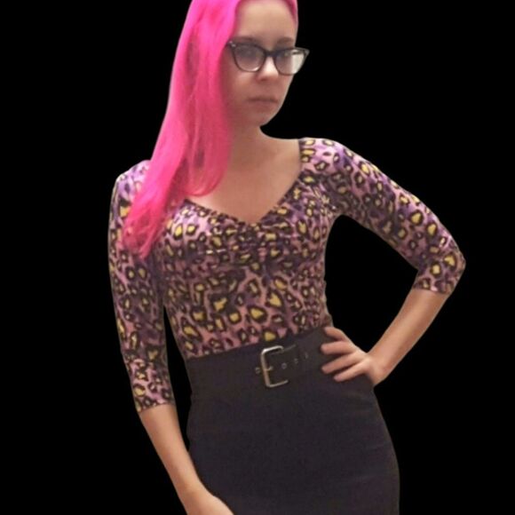 NWT Deadly dames purple leopard print 3/4 sleeve top - Picture 4 of 5